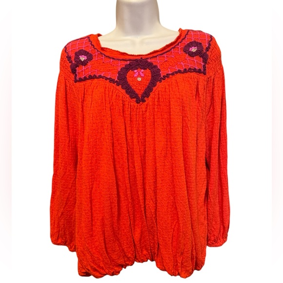 Free People Tops - Free People Begonia Embroidered Top Women's Size M Elastic Waist Peasant Boho